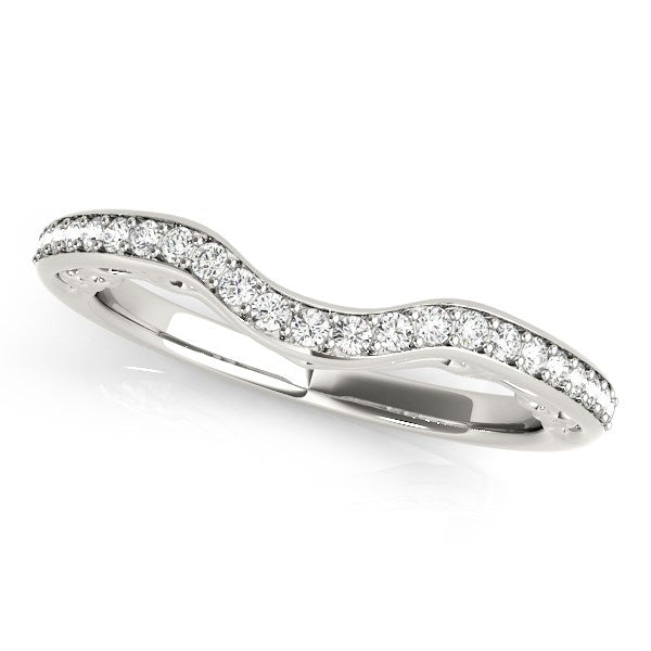 14k White Gold Prong Set Curved Diamond Wedding Ring (1/6 cttw) in a sleek high-contrast midnight luxury editorial style