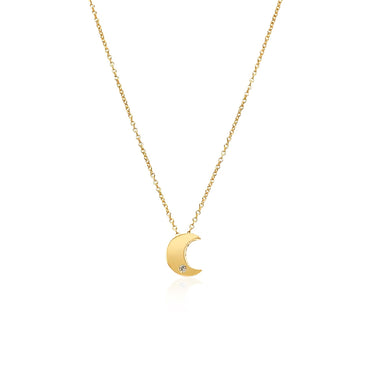 14k Yellow Gold Polished Moon Necklace with Diamond
