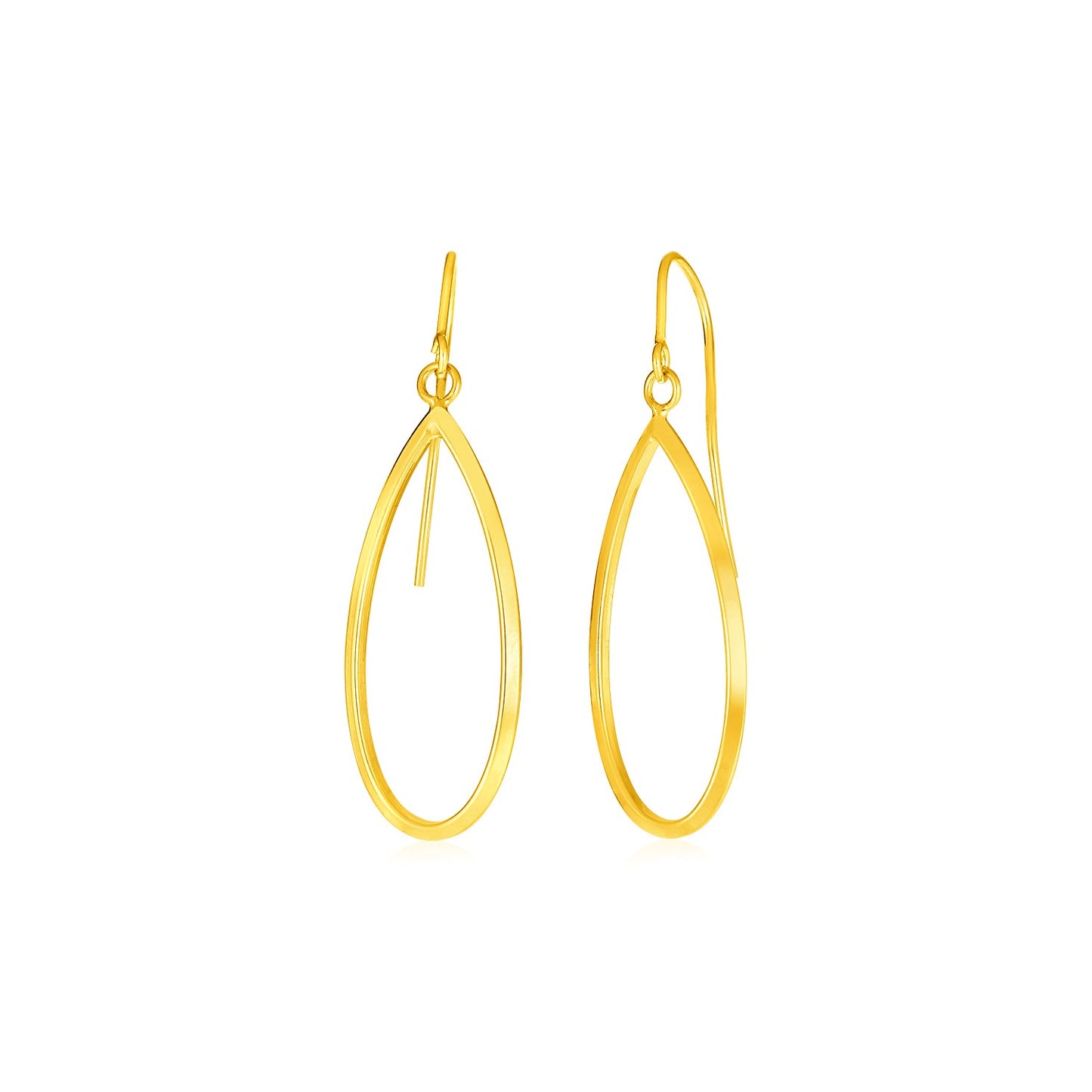 14k Yellow Gold Earrings with Polished Open Teardrop Dangles in a sleek high-contrast midnight luxury editorial style