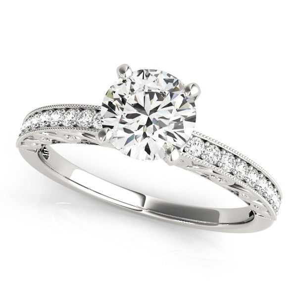 14k White Gold Antique Style Diamond Engagement Ring (1 1/8 cttw) in a sleek high-contrast midnight luxury editorial style