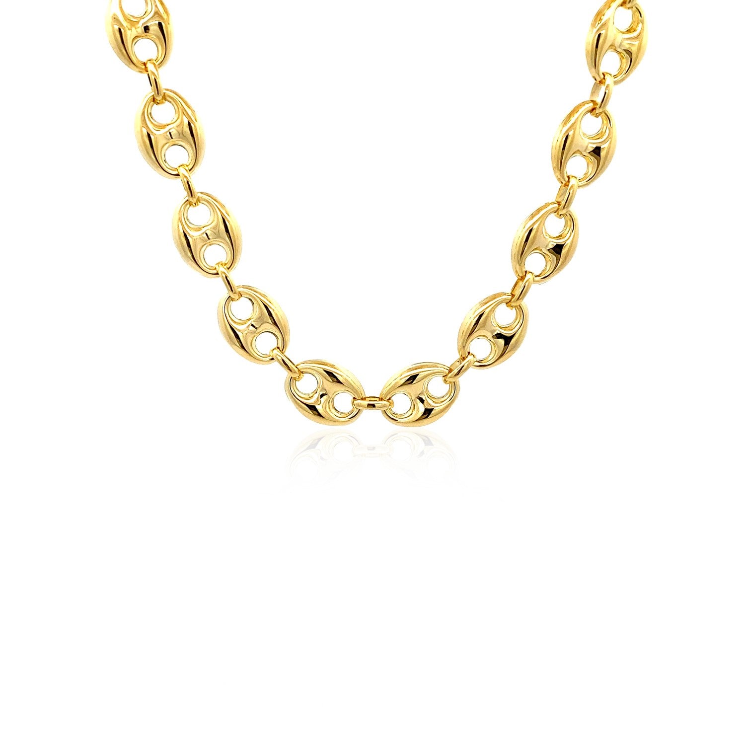 14k Yellow Gold Puffed Mariner Link Chain (9.00 mm) in a sleek high-contrast midnight luxury editorial style