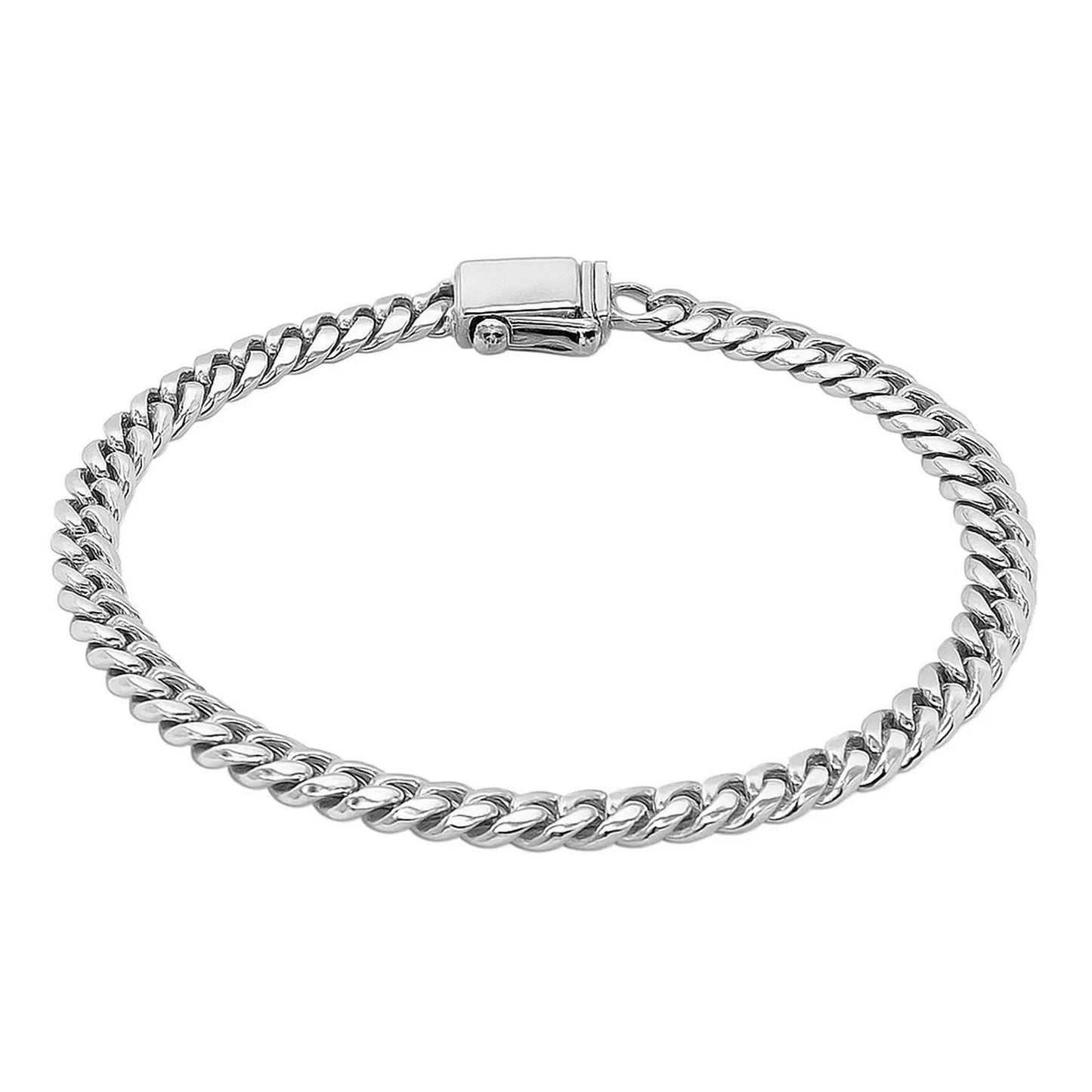 14k White Gold Classic Miami Cuban Solid Bracelet (5.00 mm)