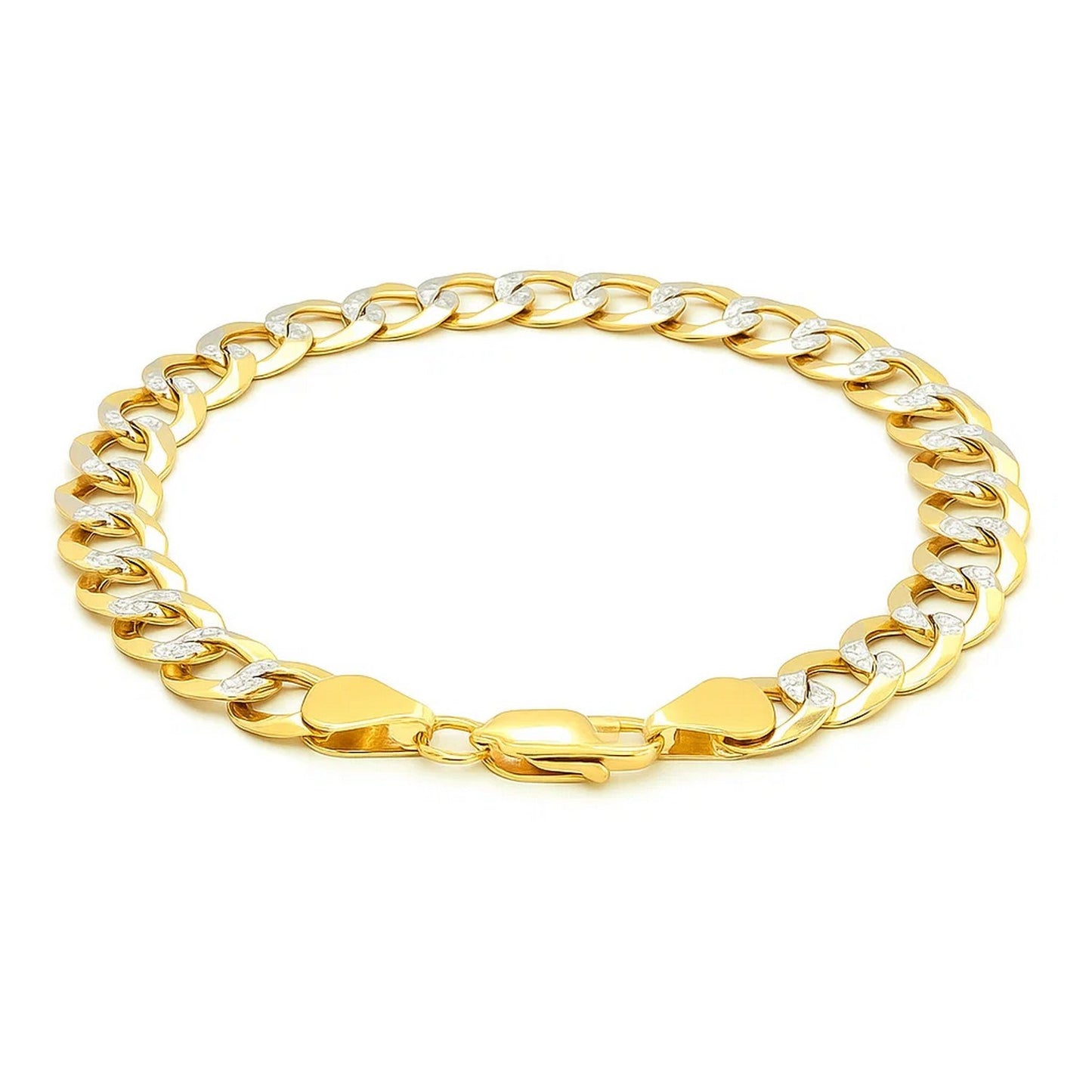 14k Two Tone Gold Pave Curb Bracelet (9.70 mm)