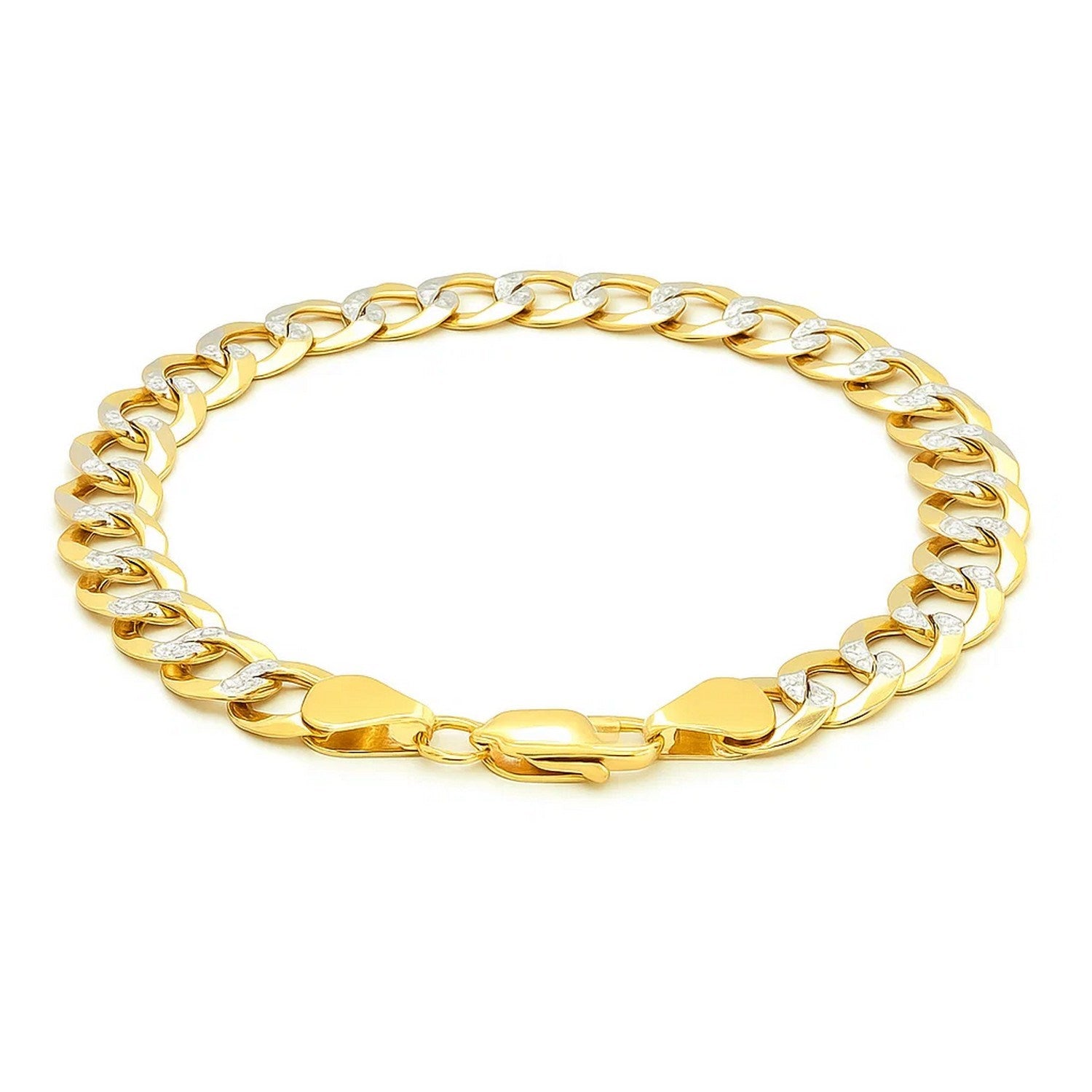 14k Two Tone Gold Pave Curb Bracelet (9.70 mm) - Peelerie