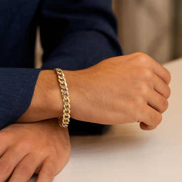 14k Two Tone Gold Pave Curb Bracelet (9.70 mm) - Peelerie