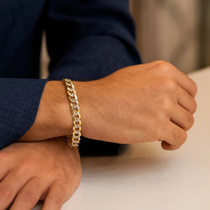 14k Two Tone Gold Pave Curb Bracelet (9.70 mm)