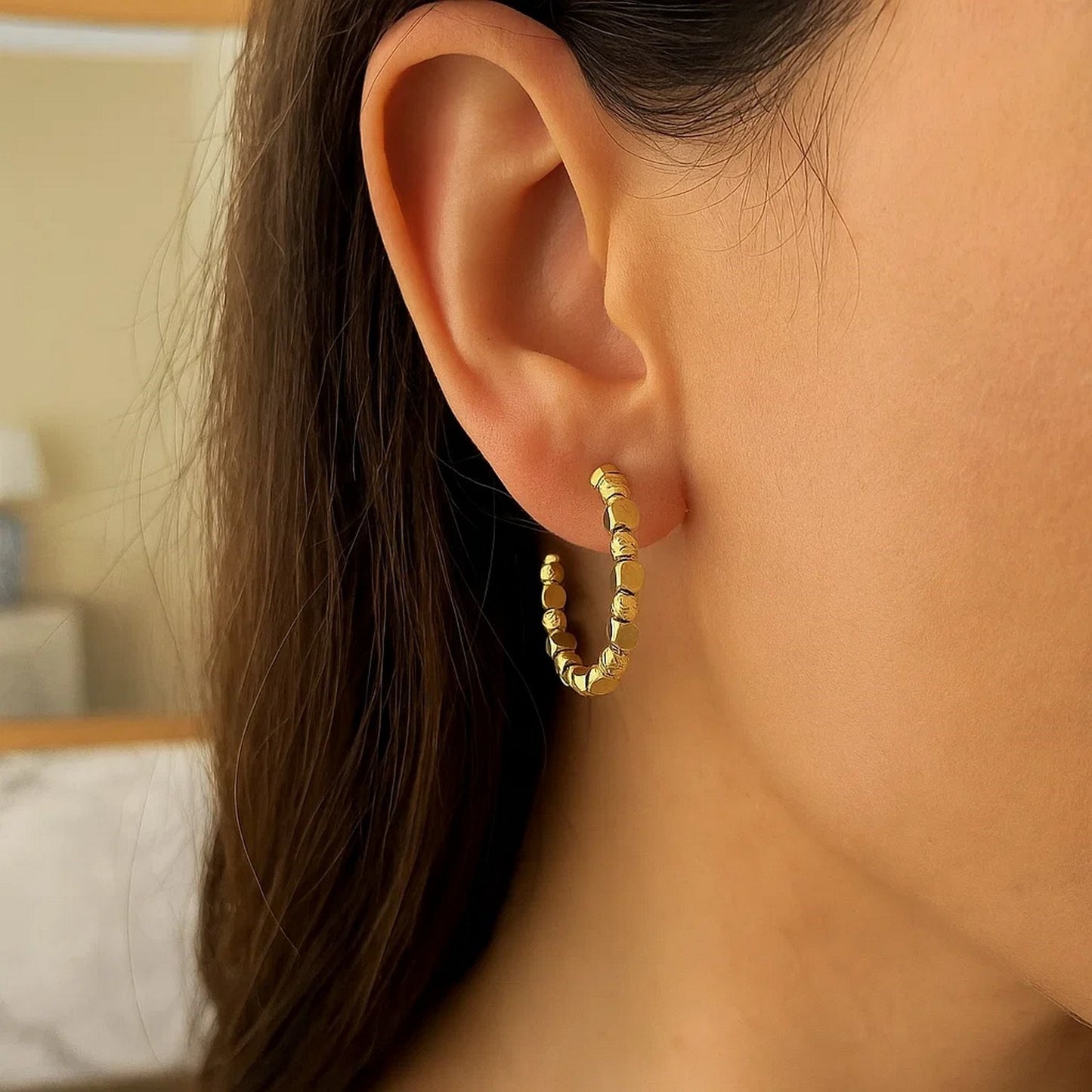 Pebble C Hoop Earrings in 14K Yellow Gold
