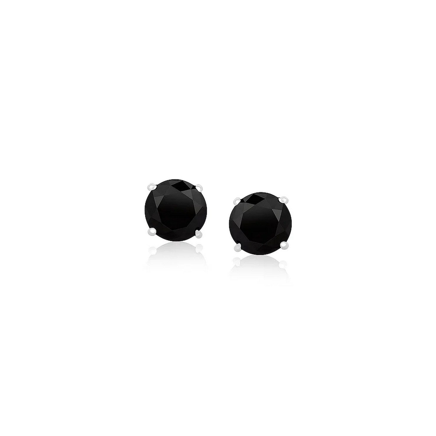 14k White Gold Stud Earrings with Black Faceted Cubic Zirconia(5mm) in a sleek high-contrast midnight luxury editorial style