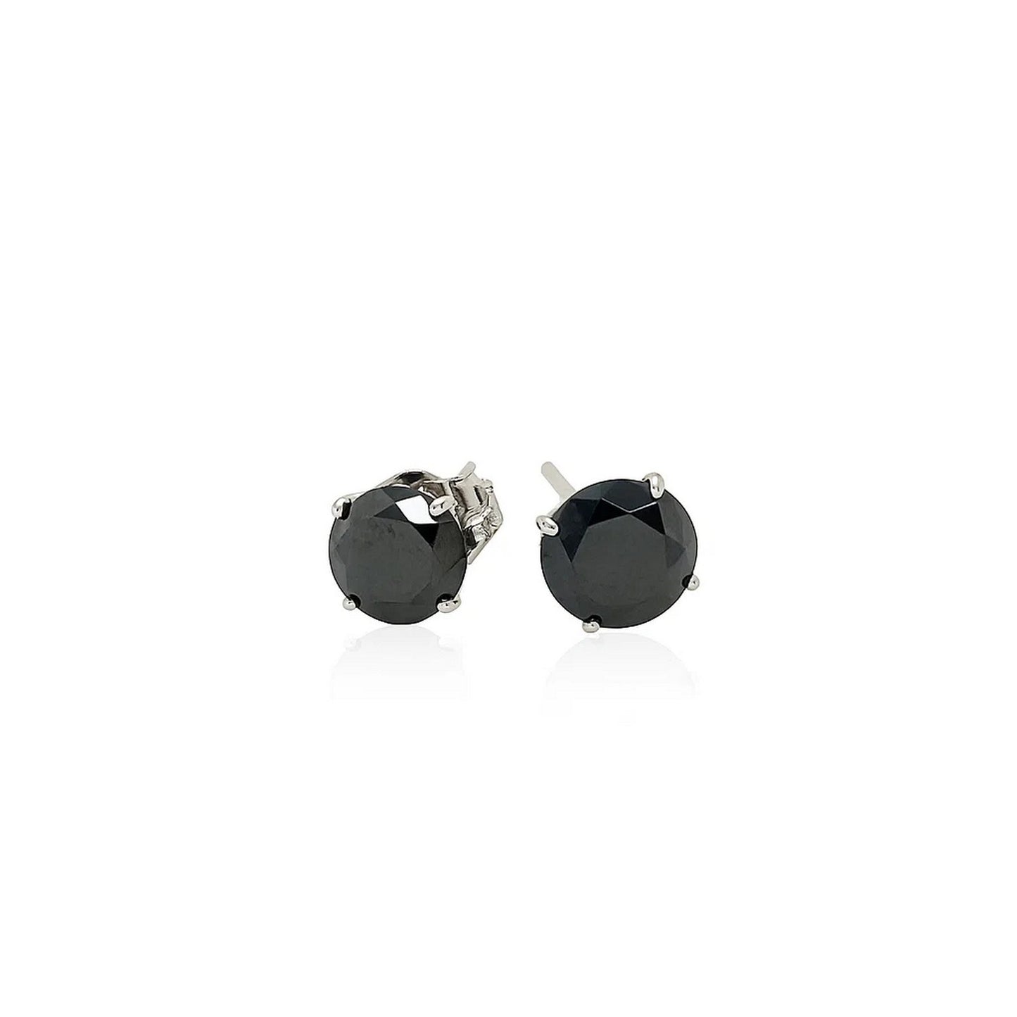 14k White Gold Stud Earrings with Black Faceted Cubic Zirconia(5mm) - Peelerie