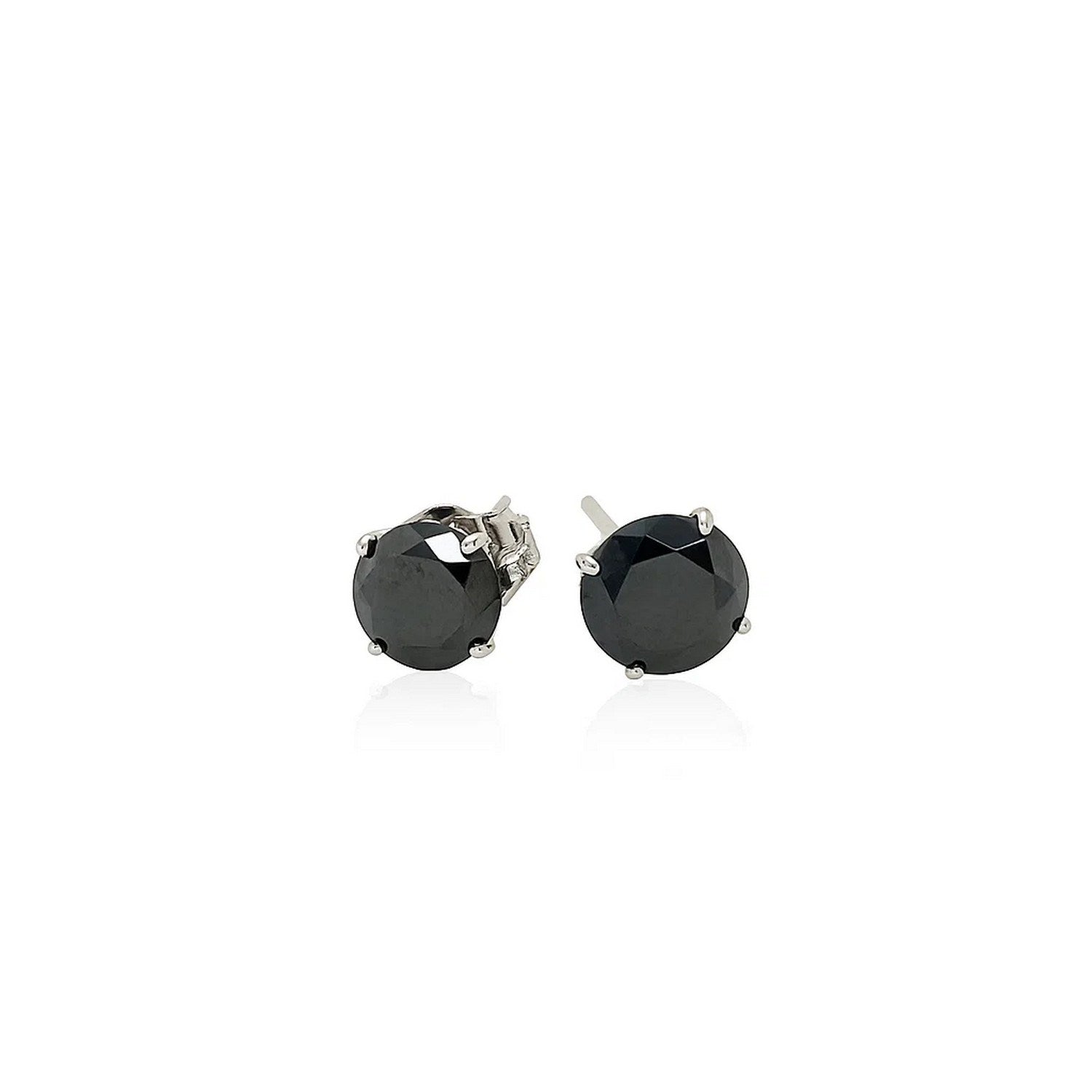14k White Gold Stud Earrings with Black Faceted Cubic Zirconia(5mm) - Peelerie