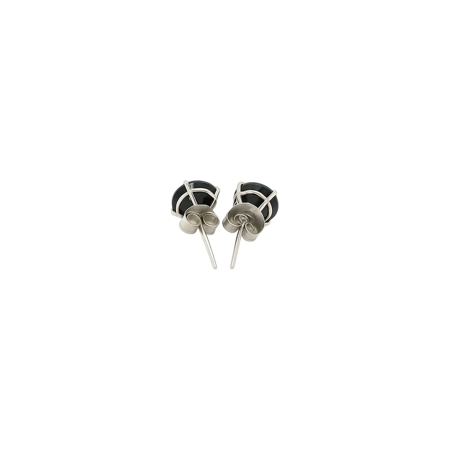 14k White Gold Stud Earrings with Black Faceted Cubic Zirconia(5mm) - Peelerie