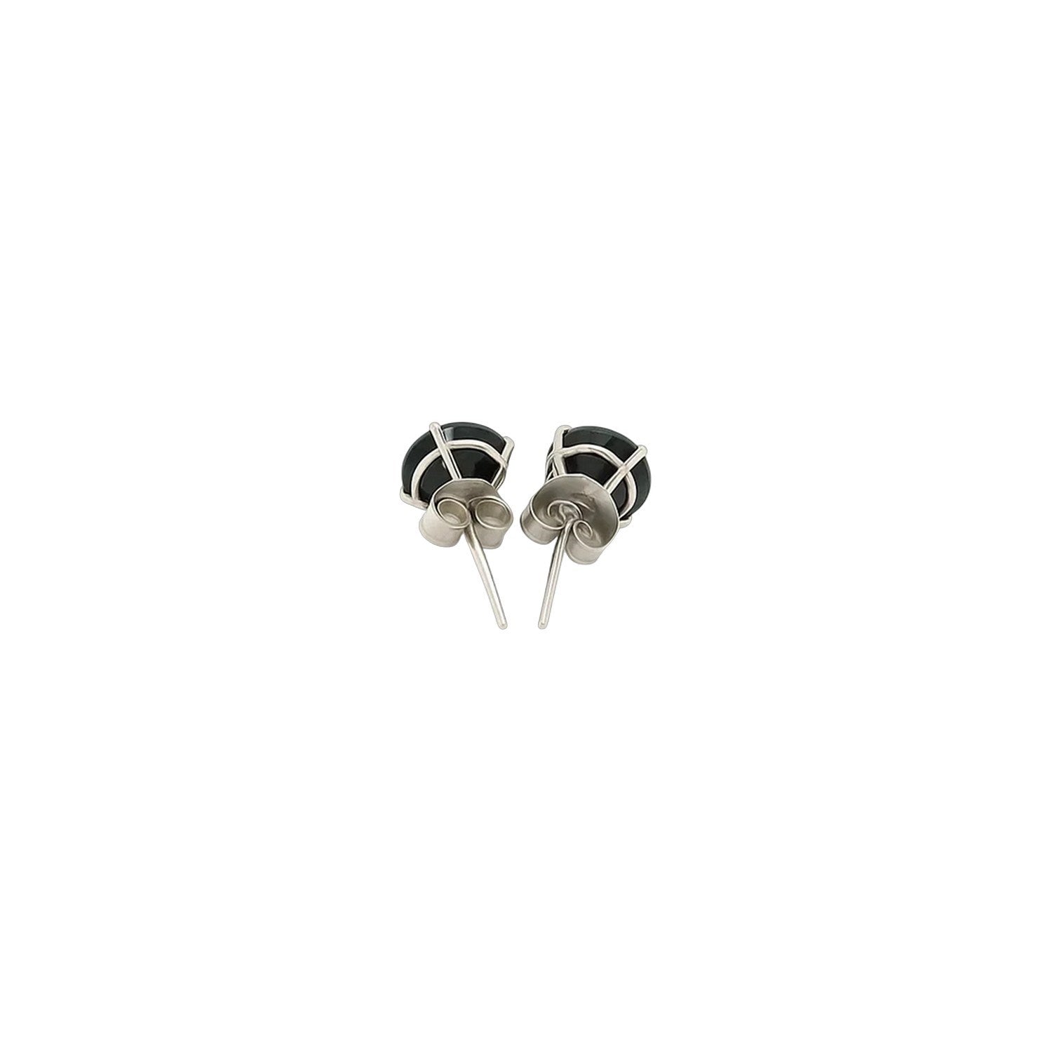 14k White Gold Stud Earrings with Black Faceted Cubic Zirconia(5mm) - Peelerie