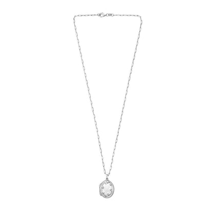 Sterling Silver Rhodium Plated Oval Vine Locket Necklace