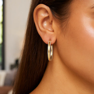 14K Two Tone Gold Diamond Cut Round Hoop Earrings - Peelerie