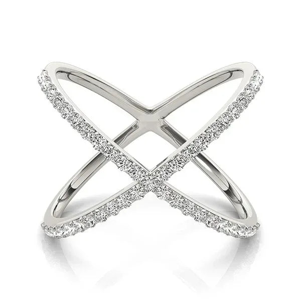 14k White Gold X Style Thin Ring with Diamonds (1/2 cttw) - Peelerie