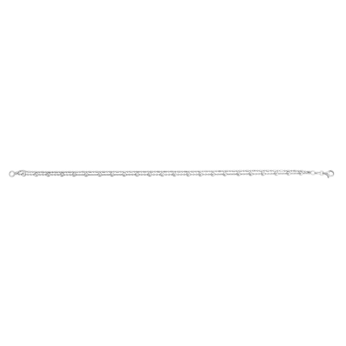 Sterling Silver Rhodium Plated Bead Double Strand Anklet