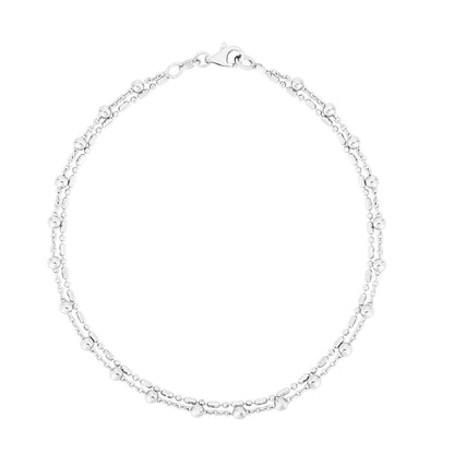 Sterling Silver Rhodium Plated Bead Double Strand Anklet