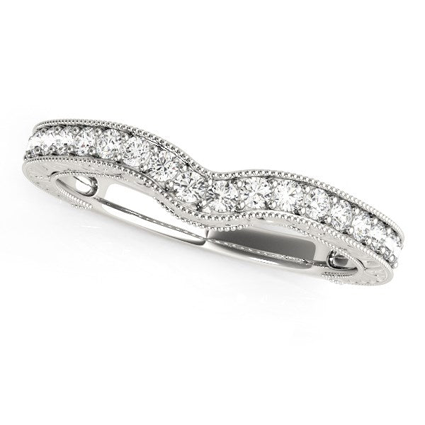 14k White Gold Bead Border Curved Diamond Wedding Band (1/4 cttw) in a sleek high-contrast midnight luxury editorial style