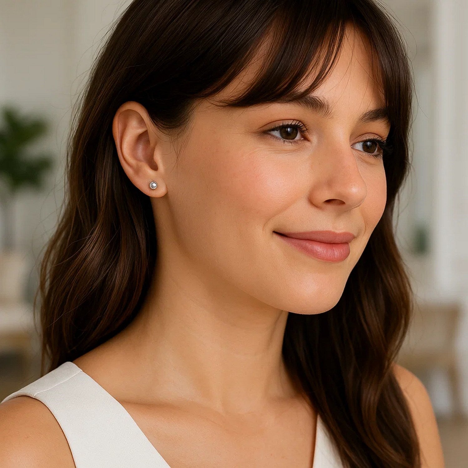 14k White Gold Round Stud Earrings (4mm) - Peelerie