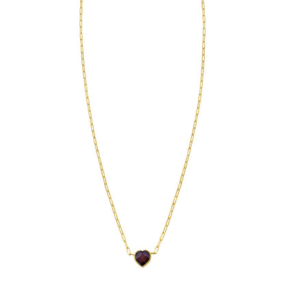 14K Yellow Gold Garnet Heart Necklace (1.50 mm)