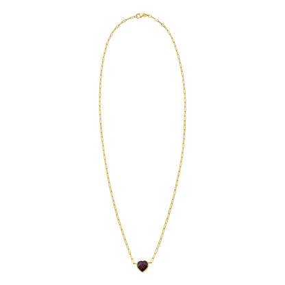 14K Yellow Gold Garnet Heart Necklace (1.50 mm)