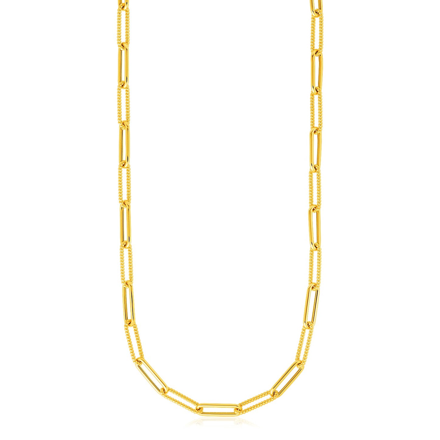 14k Yellow Gold Textured Paperclip Chain (3.5 mm) in a sleek high-contrast midnight luxury editorial style