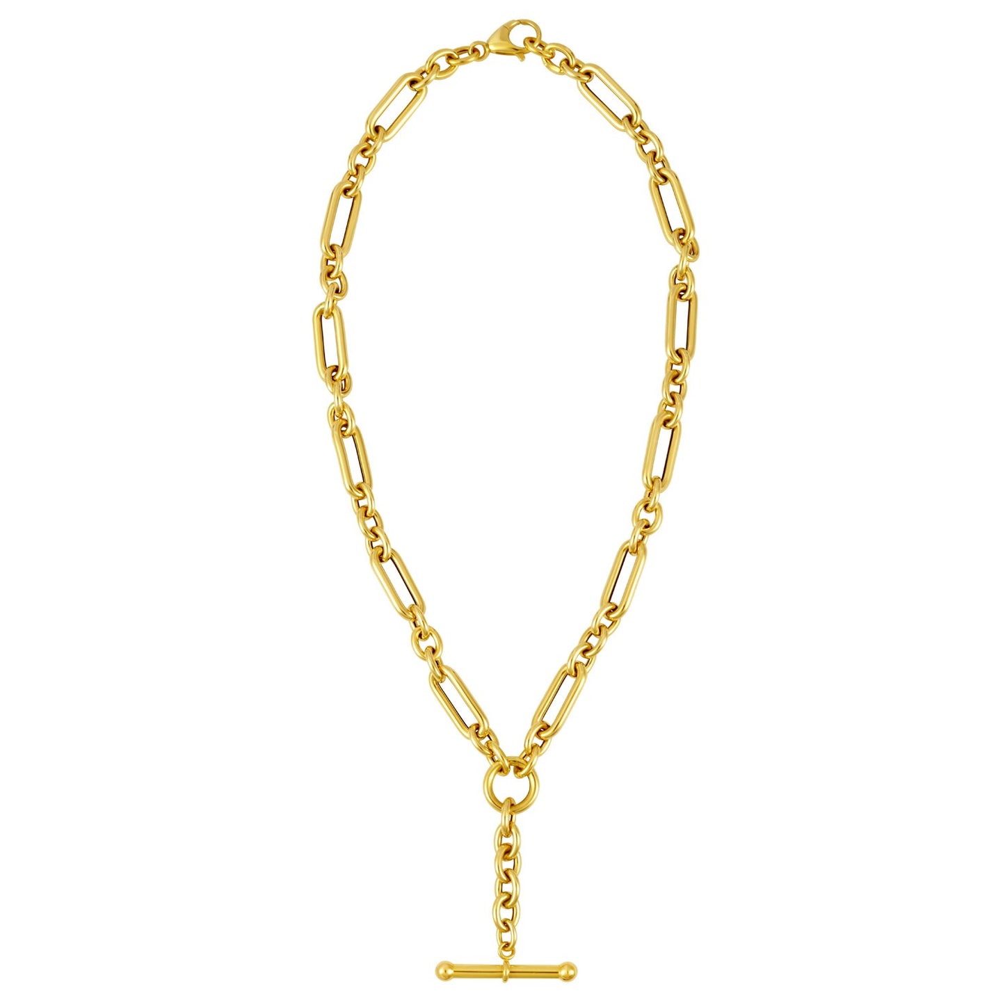 Toggle Necklace with Alternating Chain in 14K Yellow Gold in a sleek high-contrast midnight luxury editorial style