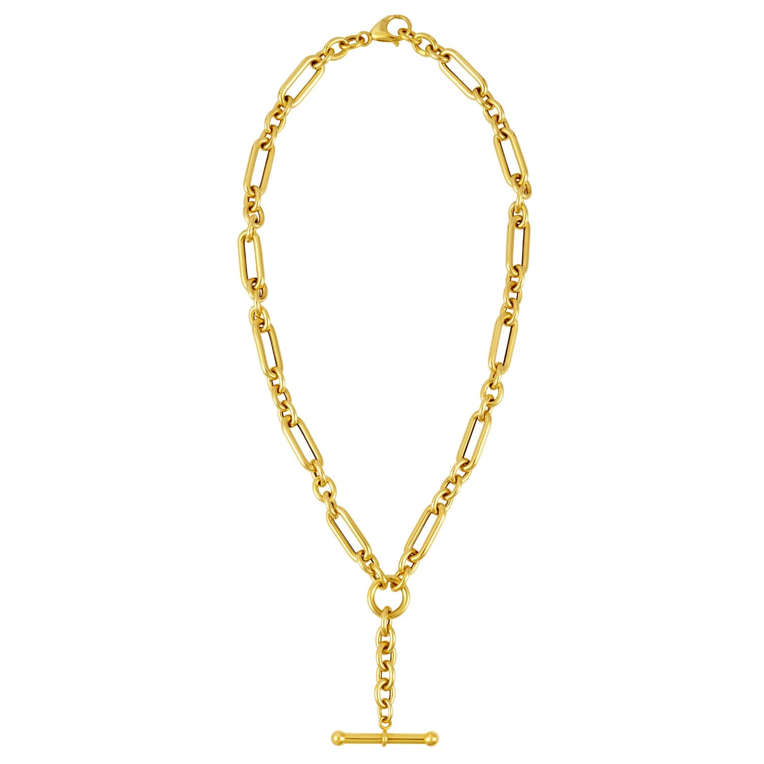 Toggle Necklace with Alternating Chain in 14K Yellow Gold in a sleek high-contrast midnight luxury editorial style