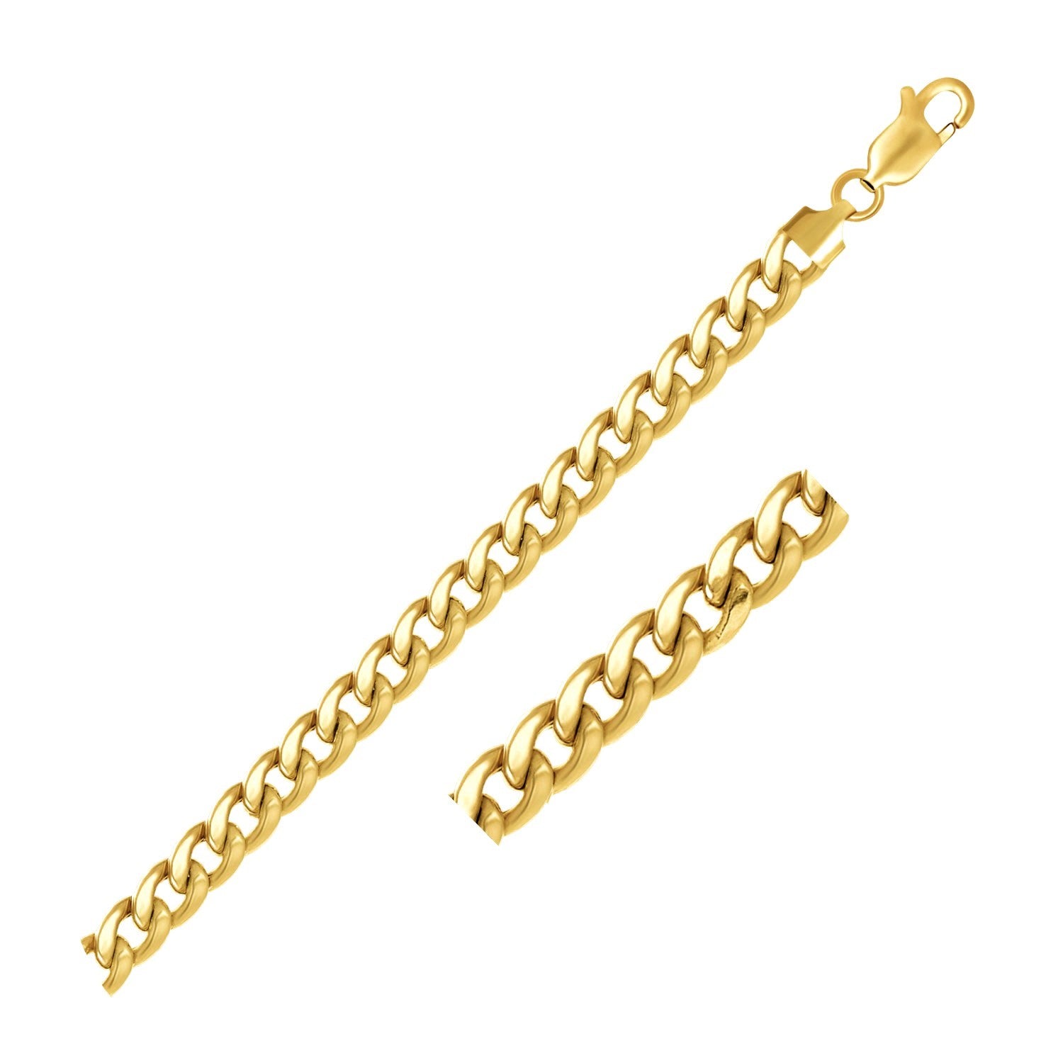 10k Yellow Gold Semi Solid Miami Cuban Bracelet (6.60 mm) in a sleek high-contrast midnight luxury editorial style