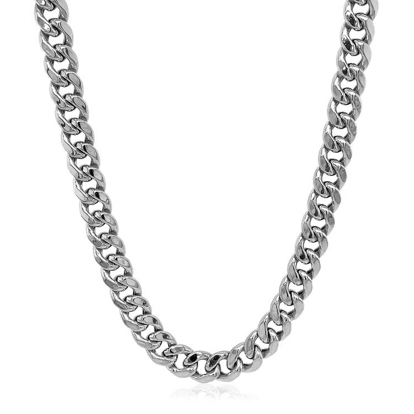 14k White Gold Miami Cuban Semi Solid Chain (5.50 mm) in a sleek high-contrast midnight luxury editorial style