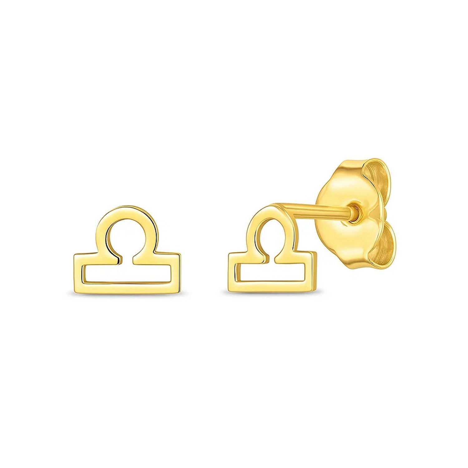 14k Yellow Gold Libra Stud Earrings in a sleek high-contrast midnight luxury editorial style