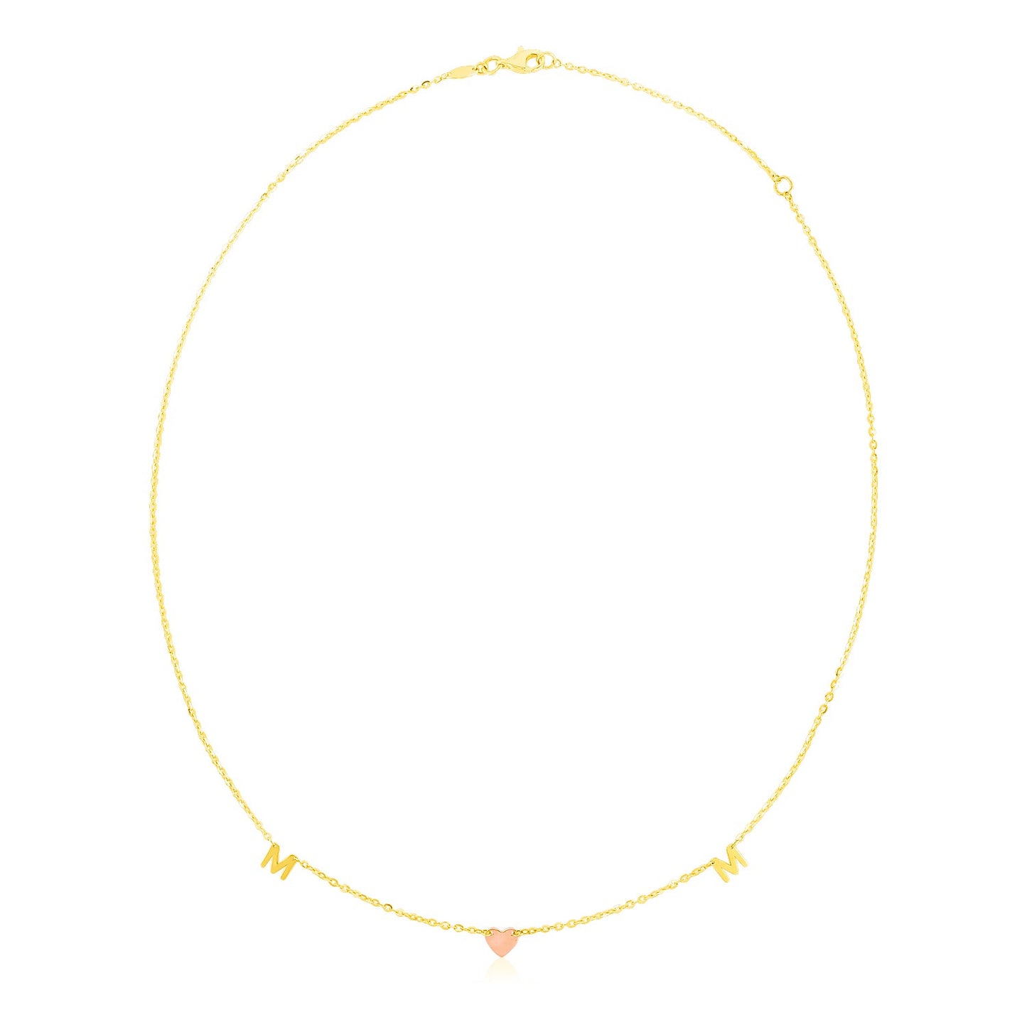 14k Yellow and Rose Gold Mom Necklace in a sleek high-contrast midnight luxury editorial style