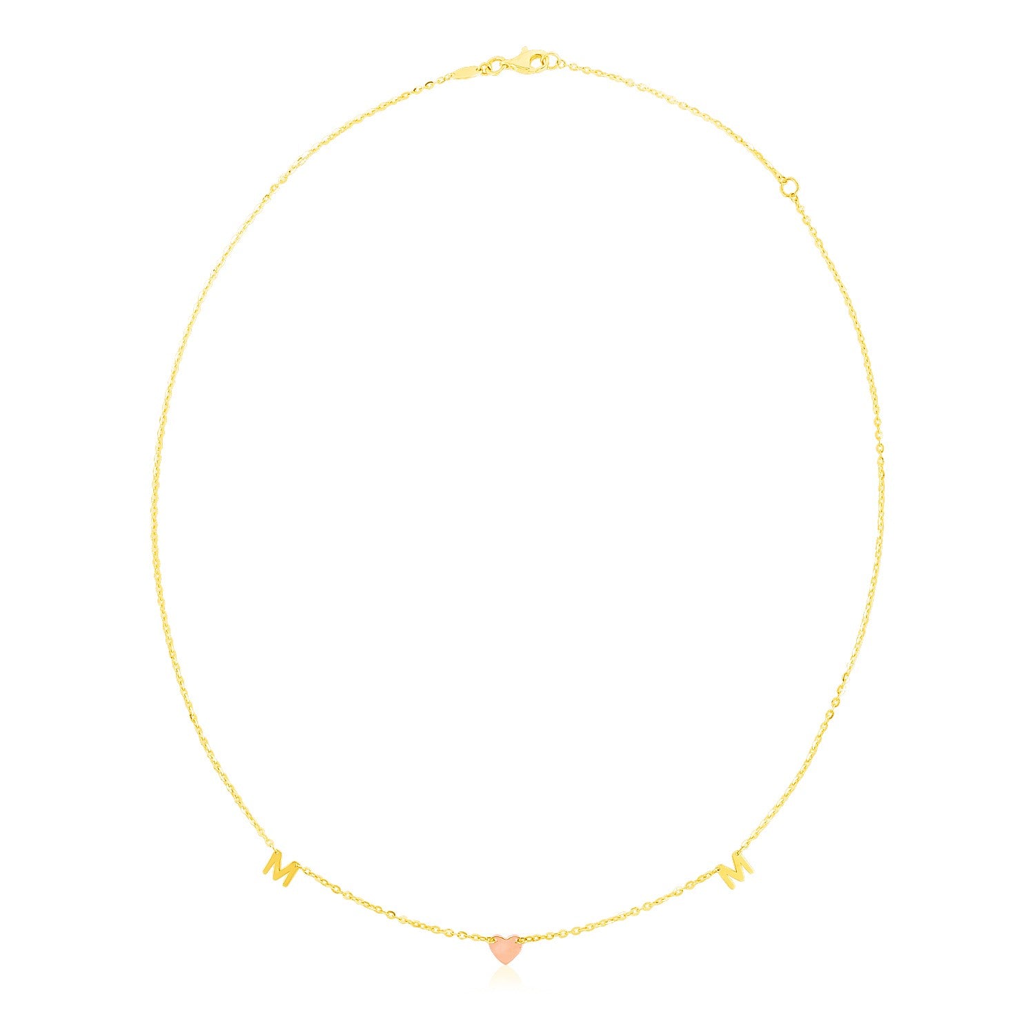 14k Yellow and Rose Gold Mom Necklace in a sleek high-contrast midnight luxury editorial style
