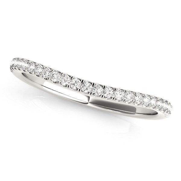 14k White Gold Pave Setting Style Curved Wedding Band (1/10 cttw) in a sleek high-contrast midnight luxury editorial style