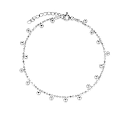Sterling Silver Rhodium Plated Drop Bead Bracelet