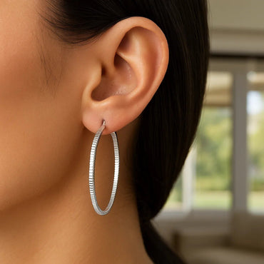 Ridge Textured Hoop Earrings in Sterling Silver(2x50mm) - Peelerie