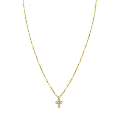 14K Yellow Gold Petite Diamond Cross Necklace