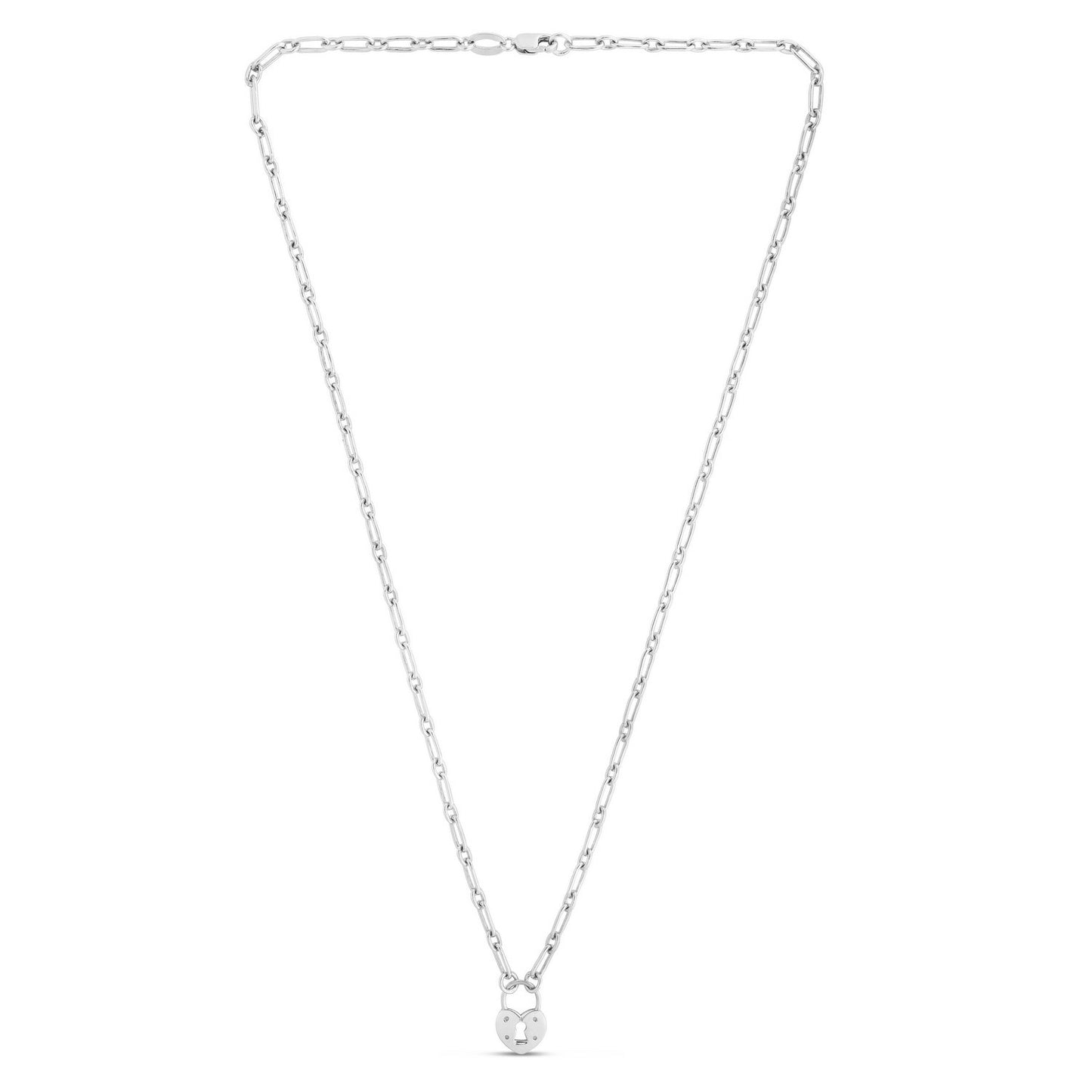 Sterling Silver Rhodium Plated Pad Lock Necklace