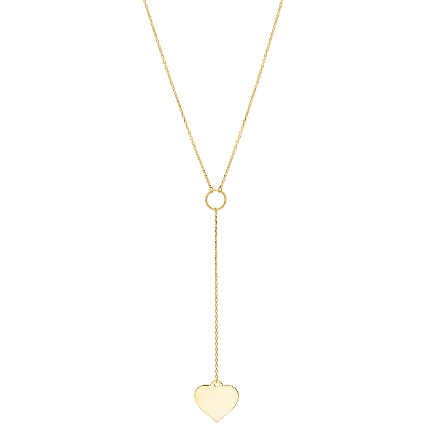 Lariat Heart Necklace in 10K Yellow Gold in a sleek high-contrast midnight luxury editorial style