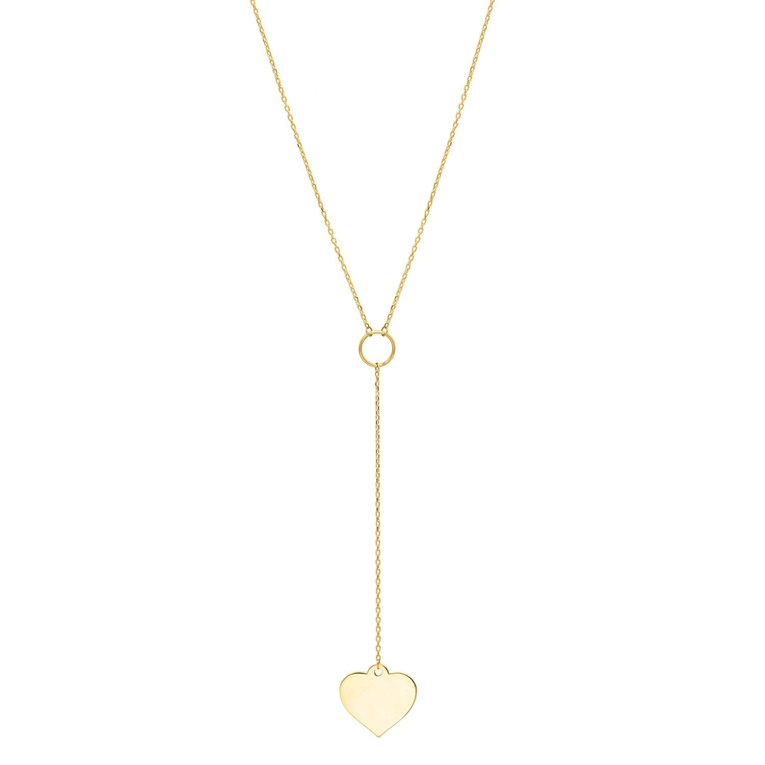 Lariat Heart Necklace in 10K Yellow Gold in a sleek high-contrast midnight luxury editorial style