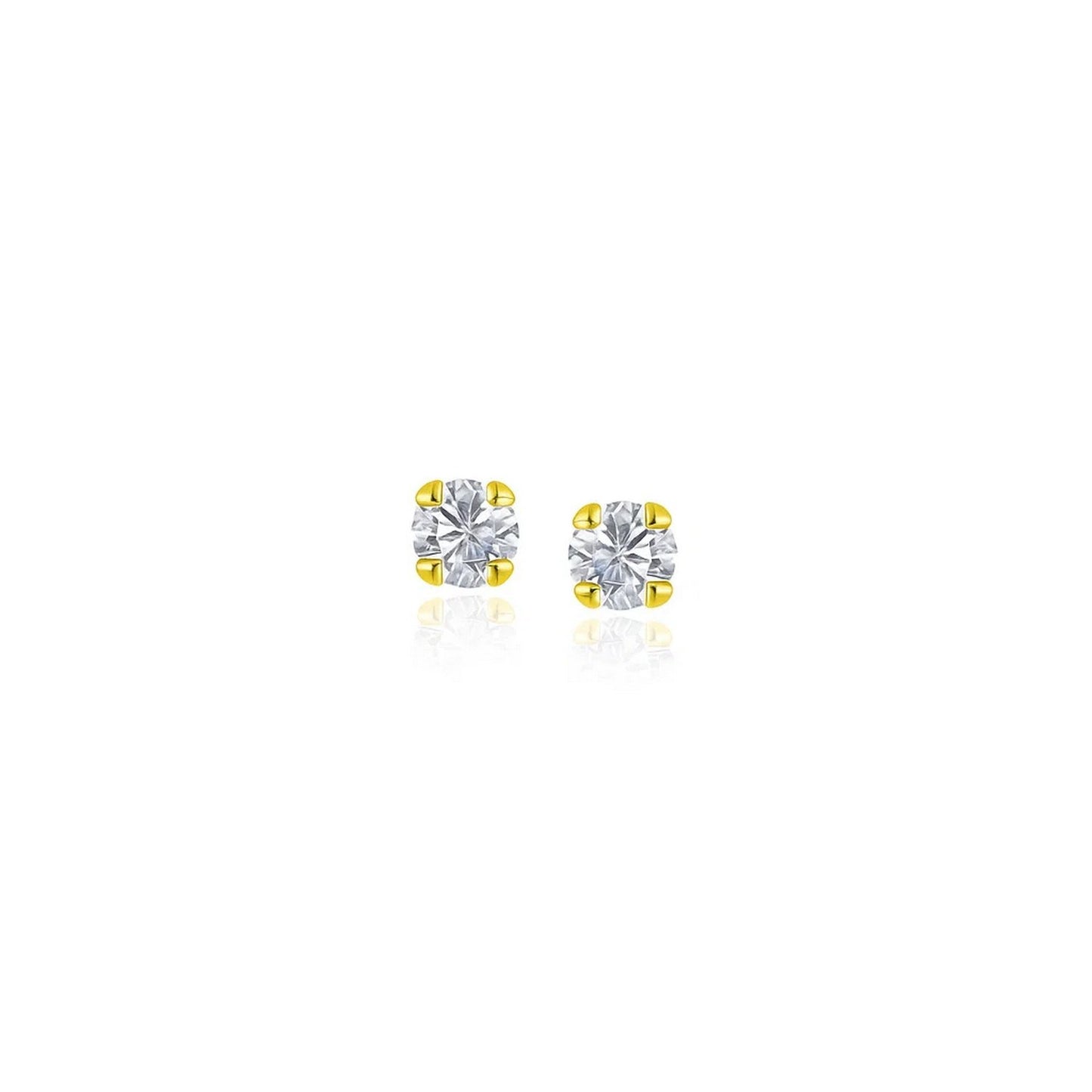 14k Yellow Gold Stud Earrings with Faceted White Cubic Zirconia(2mm) in a sleek high-contrast midnight luxury editorial style