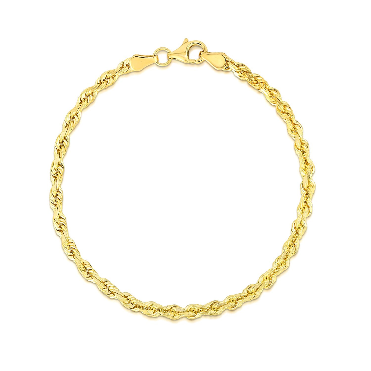 10k Yellow Gold Solid Diamond Cut Rope Bracelet (4.00 mm) - Peelerie