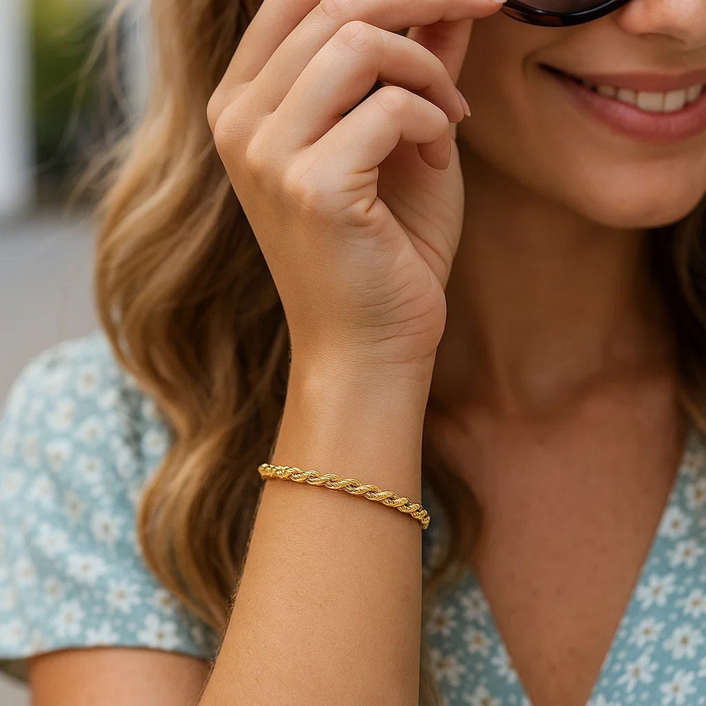 10k Yellow Gold Solid Diamond Cut Rope Bracelet (4.00 mm)