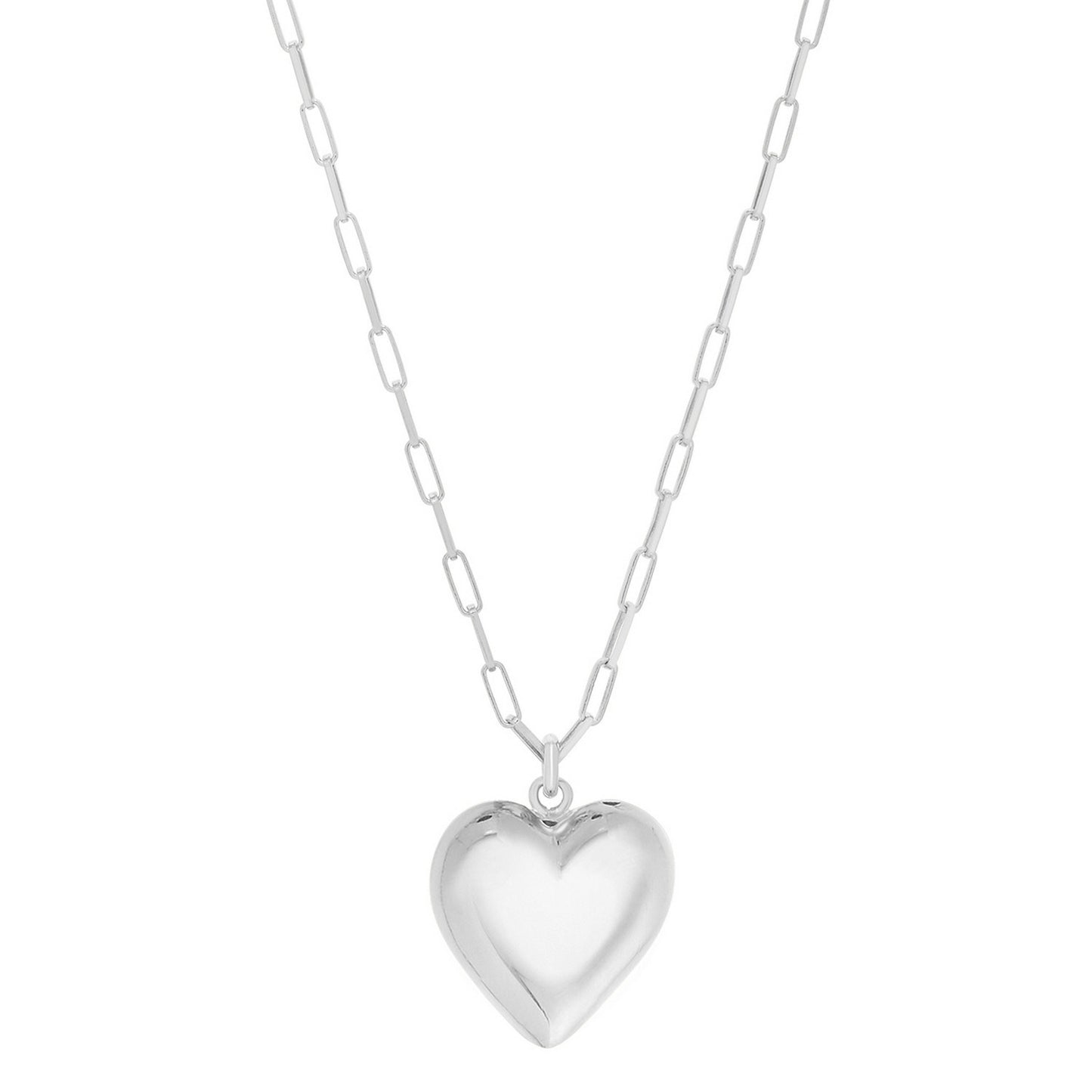 Sterling Silver Rhodium Plated Puffed Heart Pendant