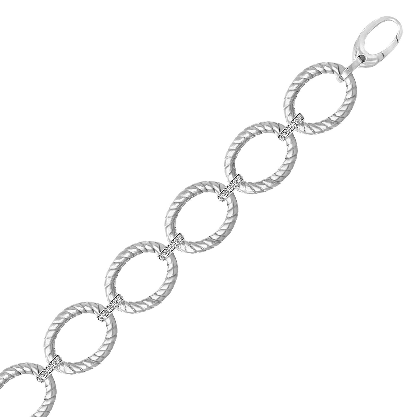 Sterling Silver Rhodium Finished Diamond Accented Cable Oval Bracelet (12.70 mm) in a sleek high-contrast midnight luxury edi