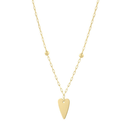 14K Yellow Gold Elongated Heart and Bead Station Necklace