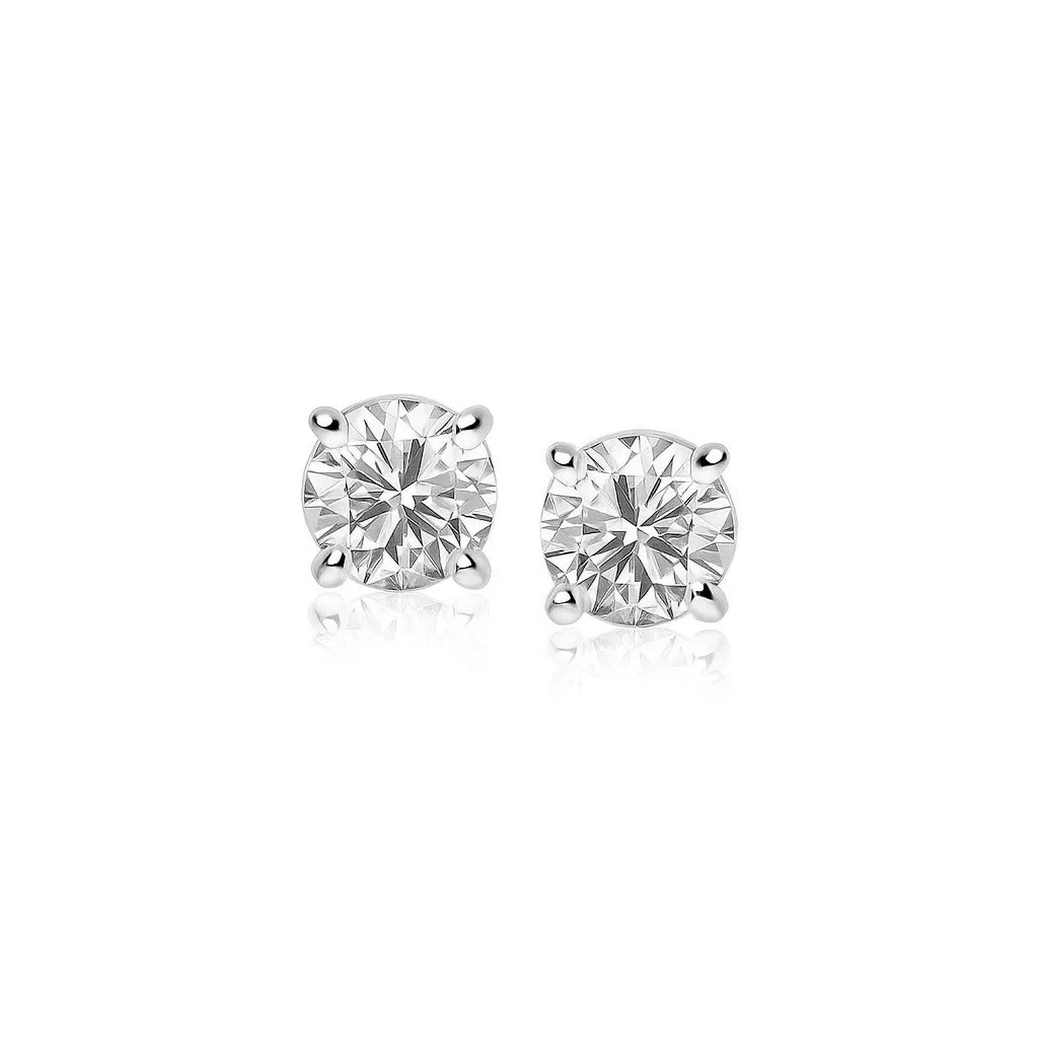 14k White Gold 4mm Faceted White Cubic Zirconia Stud Earrings(4mm) in a sleek high-contrast midnight luxury editorial style