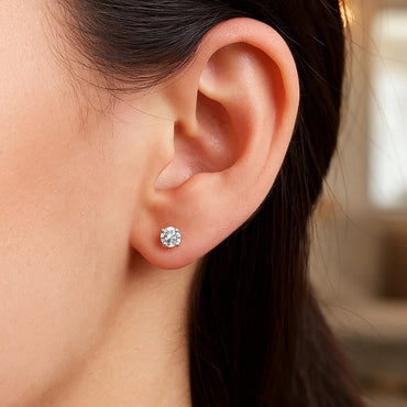 14k White Gold 4mm Faceted White Cubic Zirconia Stud Earrings(4mm) - Peelerie