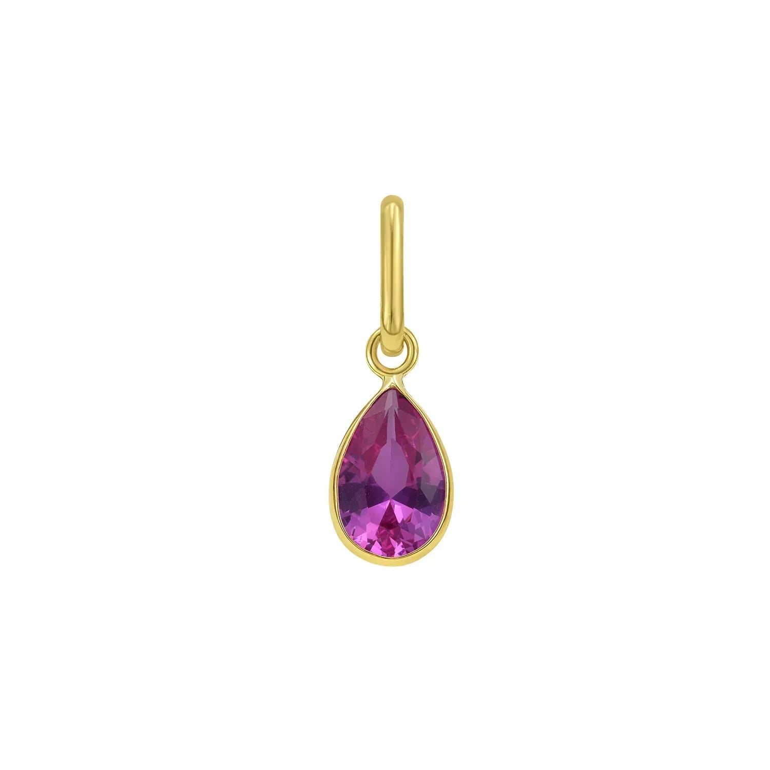 14K Yellow Gold Pear Pink Sapphire Charm Pendant - Peelerie