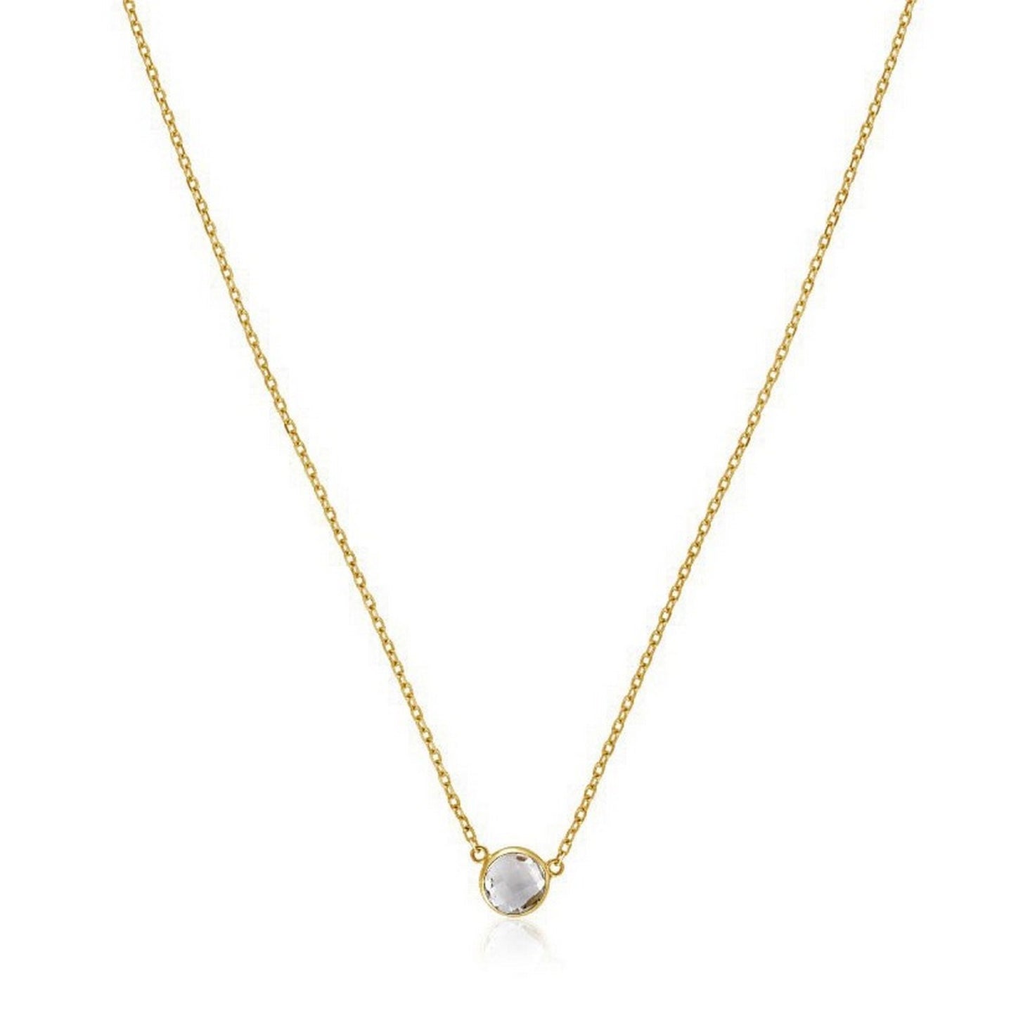 14k Yellow Gold 17 inch Necklace with Round White Topaz in a sleek high-contrast midnight luxury editorial style